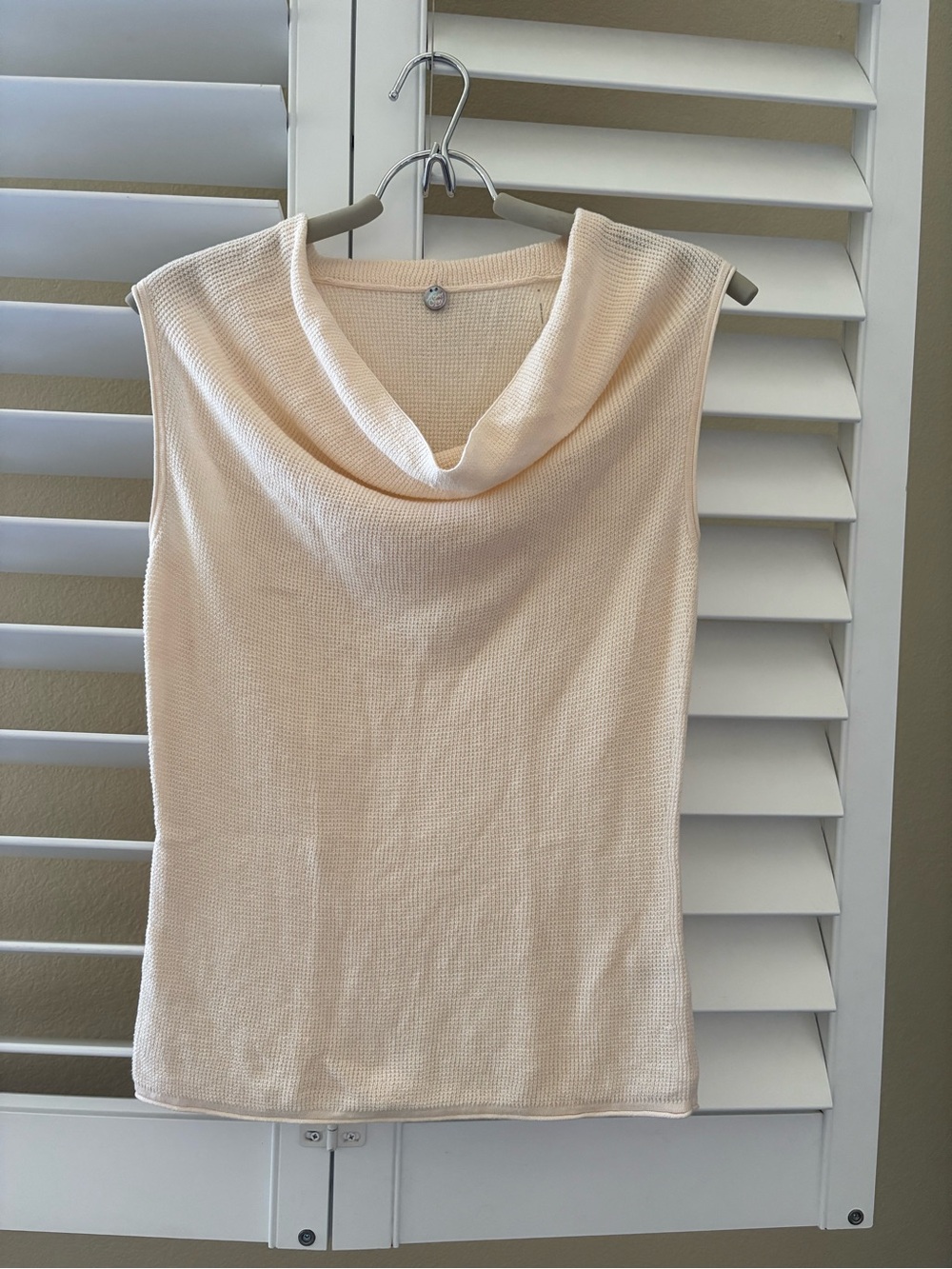 Margaret O'Leary Thermal Knit Cowl Neck Top Organic Cotton Beige Women's Medium